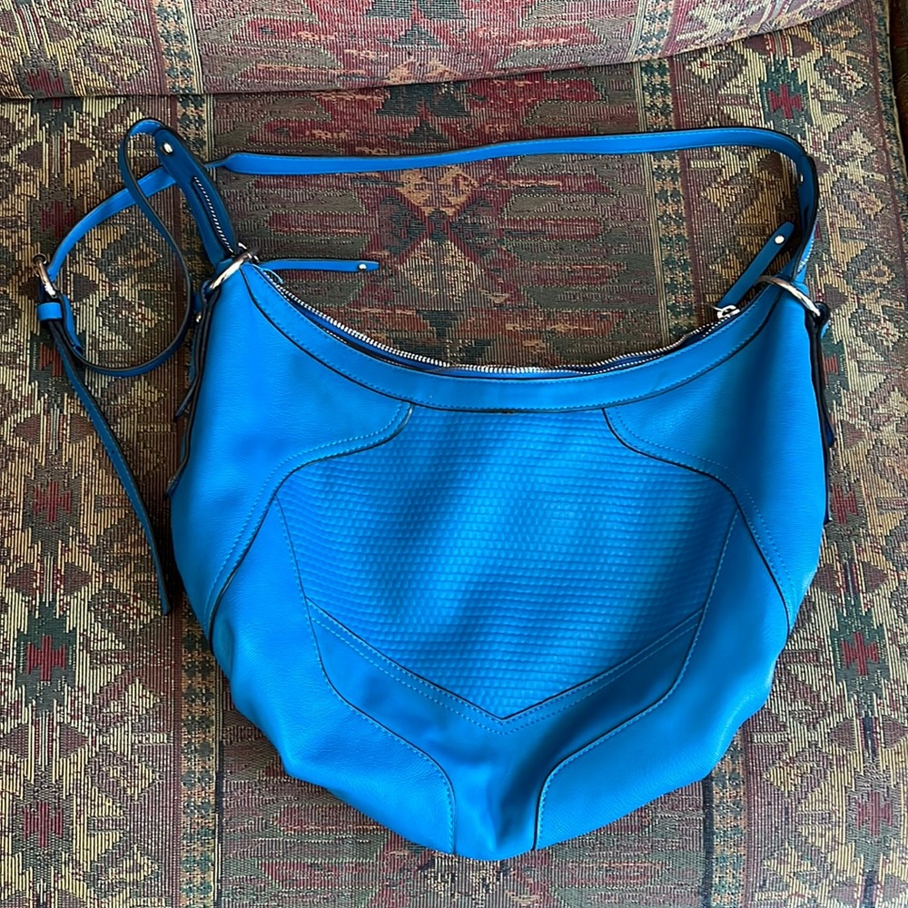 Bright blue moto style PU leather purse